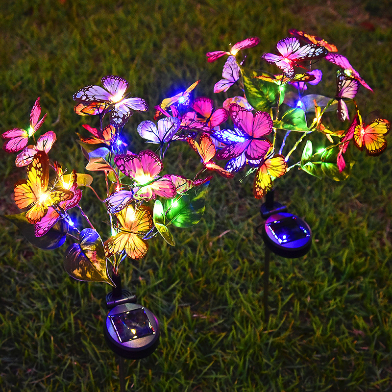 Milalit Solar Lights Outdoor Garden Butterfly Lights Decorative Flower Stake Lights with Butterflies Decor Sun Powered Waterproof for Garden Yard Pathway Patio Decoration