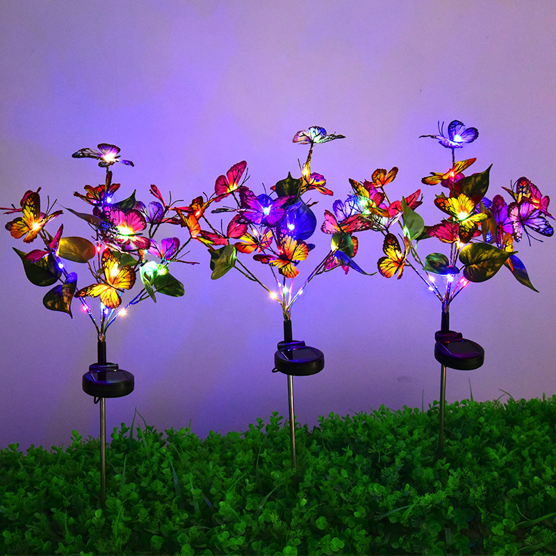 Milalit Solar Lights Outdoor Garden Butterfly Lights Decorative Flower Stake Lights with Butterflies Decor Sun Powered Waterproof for Garden Yard Pathway Patio Decoration