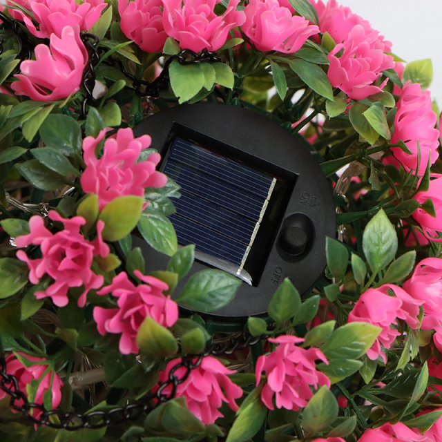 Milalit Hanging Flower Bunch Light Solar LED Lamp Artificial Plastic Plant Lighting Romantic Rose Pink Floral Ball for Outdoor Proposal Wedding Ornaments Decoration