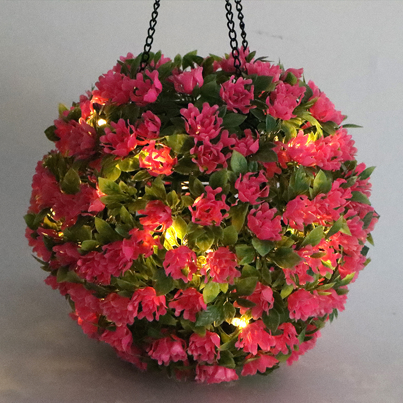 Milalit Hanging Flower Bunch Light Solar LED Lamp Artificial Plastic Plant Lighting Romantic Rose Pink Floral Ball for Outdoor Proposal Wedding Ornaments Decoration