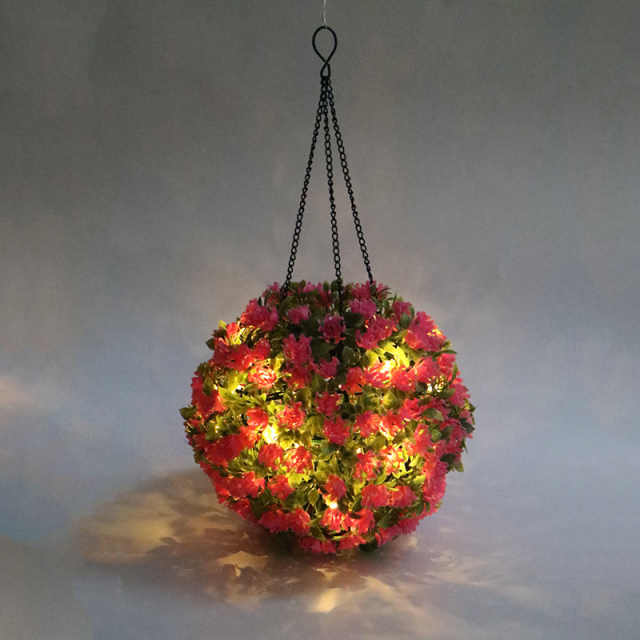 Milalit Hanging Flower Bunch Light Solar LED Lamp Artificial Plastic Plant Lighting Romantic Rose Pink Floral Ball for Outdoor Proposal Wedding Ornaments Decoration