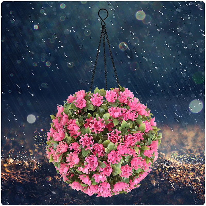 Milalit Hanging Flower Bunch Light Solar LED Lamp Artificial Plastic Plant Lighting Romantic Rose Pink Floral Ball for Outdoor Proposal Wedding Ornaments Decoration