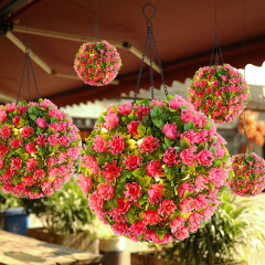 Milalit Hanging Flower Bunch Light Solar LED Lamp Artificial Plastic Plant Lighting Romantic Rose Pink Floral Ball for Outdoor Proposal Wedding Ornaments Decoration