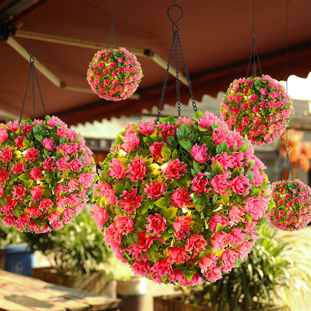 Milalit Hanging Flower Bunch Light Solar LED Lamp Artificial Plastic Plant Lighting Romantic Rose Pink Floral Ball for Outdoor Proposal Wedding Ornaments Decoration