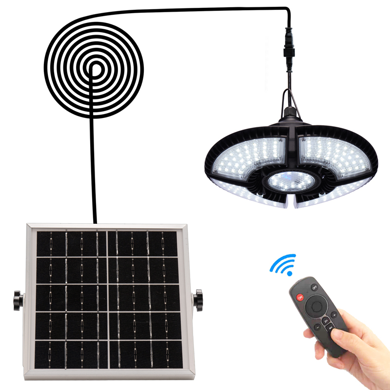 Milalit New 4 Head 136 LED Solar High Brightness Lamp 1000lm Dimmable Timing Setting Remote Control Garage Light for Outdoor Warehouse Villa Parking Lot