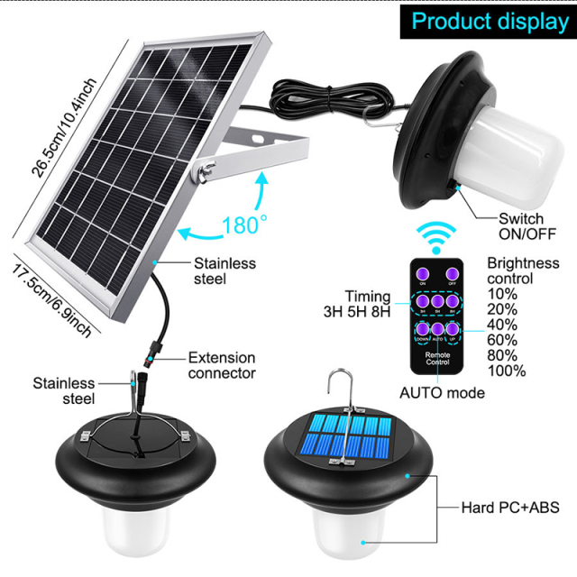 Milalit Double Head 2 in 1 Solar Hanging High Bright Waterproof Outdoor 36 LED Lamp with Remote Control Extension Cable Wire Timing Auto Dimming Modes Smart Timer Lighting Lights for Garden Yard Patio Porch