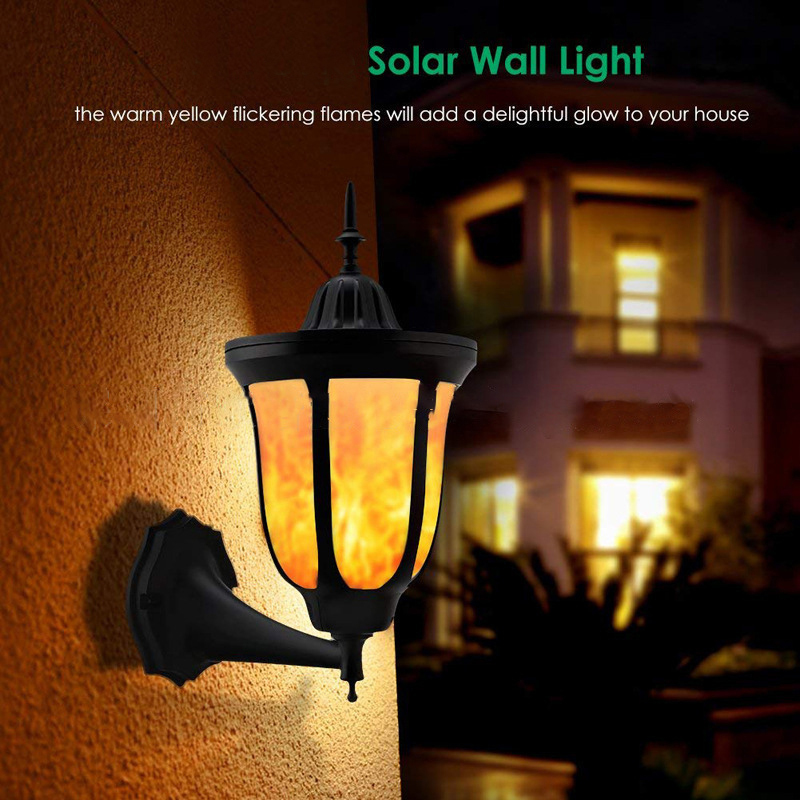 Milalit Flickering Unique 96 LED Solar Torch Light Flame Fire Decorative Wall Mounted Lamp for Yard Fence Garden Pathway Patio Hotel