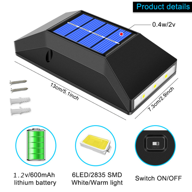 Milalit Modern Solar 6 LED Wall Wash Street Light Up Down Two Sides Illumination IP65 Flexible Smart Washer Security Lamp Outside Lighting Wall Mounted Outdoor for Home Restaurant Hotel Bar Balcony