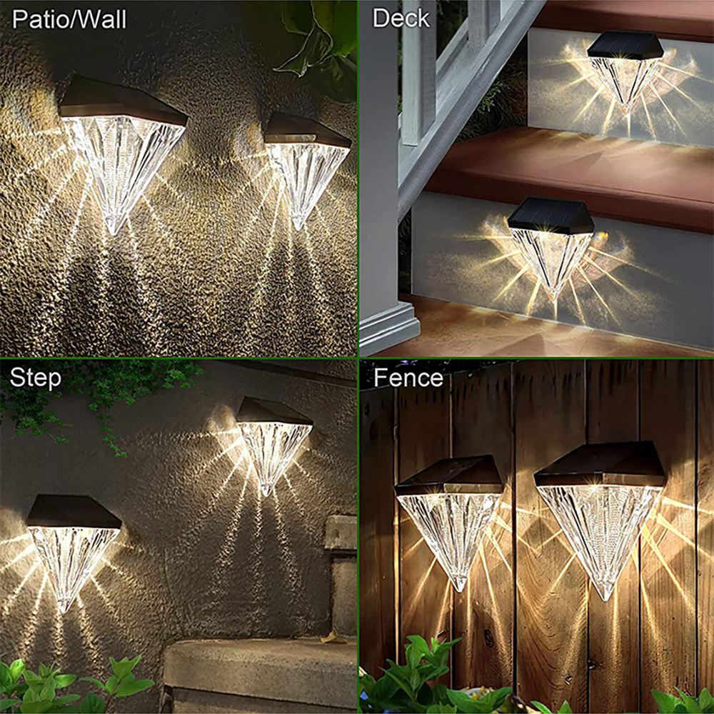 Milalit Solar Diamond Shape Step Lamp High Brightness Shining Decorative Wall Light Weather Resistant Waterproof Outdoor Step Light for Garden Fence Balcony Dormitory Decoration Lighting