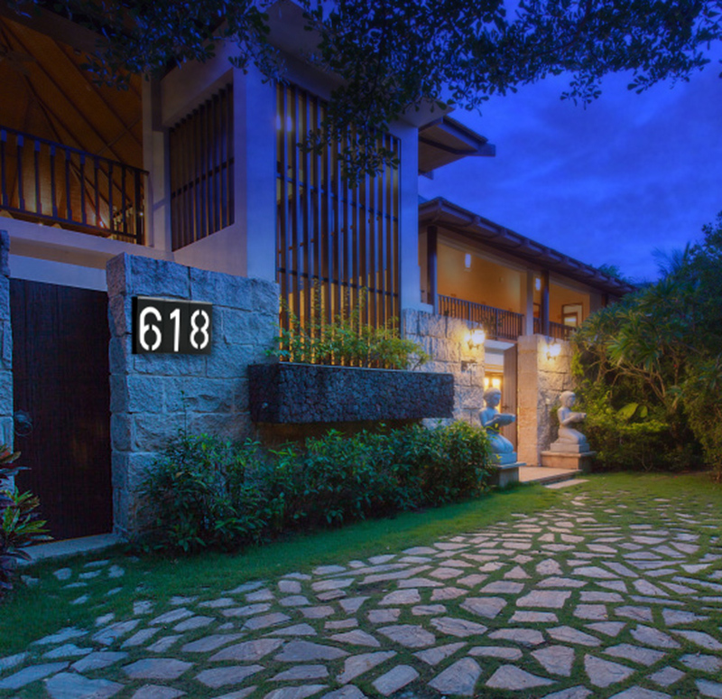 Milalit Solar Waterproof Doorplate LED Home Gate Front Door Sigh Address Plaque House Number Light 0-9 for Outdoor Garden Decoration