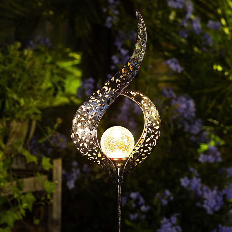 Milalit Outdoor Solar Lights Garden Crackle Glass Globe Stake Lights Metal Craft Hollow Magic Wand Shape Waterproof LED Lights for Garden Lawn Patio Courtyard