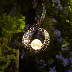 Milalit Outdoor Solar Lights Garden Crackle Glass Globe Stake Lights Metal Craft Hollow Magic Wand Shape Waterproof LED Lights for Garden Lawn Patio Courtyard