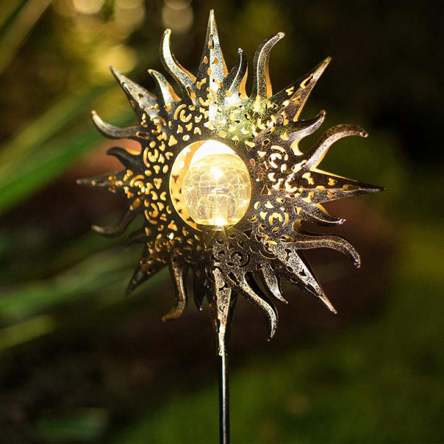 Milalit Durable Sun Solar Lights Garden Outdoor Waterproof Metal Iron Sun-Shape Decorative LED Stake Lamp for Walkway Yard Lawn Patio Porch
