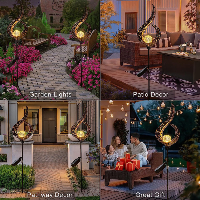 Milalit Outdoor Solar Lights Garden Crackle Glass Globe Stake Lights Metal Craft Hollow Magic Wand Shape Waterproof LED Lights for Garden Lawn Patio Courtyard