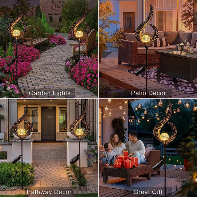 Milalit Outdoor Solar Lights Garden Crackle Glass Globe Stake Lights Metal Craft Hollow Magic Wand Shape Waterproof LED Lights for Garden Lawn Patio Courtyard