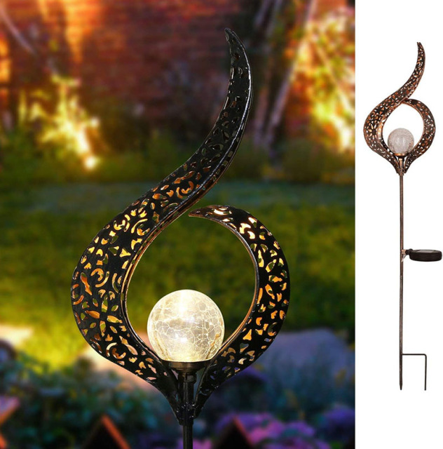 Milalit Outdoor Solar Lights Garden Crackle Glass Globe Stake Lights Metal Craft Hollow Magic Wand Shape Waterproof LED Lights for Garden Lawn Patio Courtyard