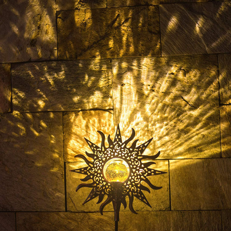 Milalit Durable Sun Solar Lights Garden Outdoor Waterproof Metal Iron Sun-Shape Decorative LED Stake Lamp for Walkway Yard Lawn Patio Porch