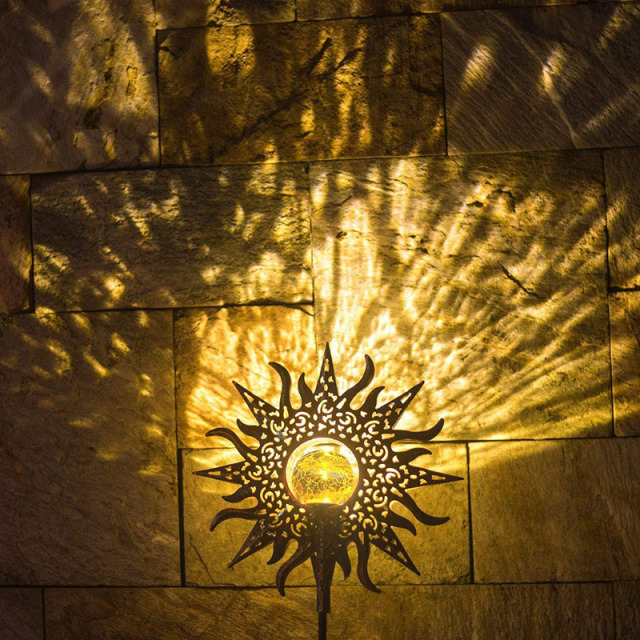 Milalit Durable Sun Solar Lights Garden Outdoor Waterproof Metal Iron Sun-Shape Decorative LED Stake Lamp for Walkway Yard Lawn Patio Porch