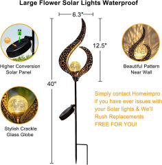 Milalit Outdoor Solar Lights Garden Crackle Glass Globe Stake Lights Metal Craft Hollow Magic Wand Shape Waterproof LED Lights for Garden Lawn Patio Courtyard