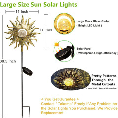 Milalit Durable Sun Solar Lights Garden Outdoor Waterproof Metal Iron Sun-Shape Decorative LED Stake Lamp for Walkway Yard Lawn Patio Porch