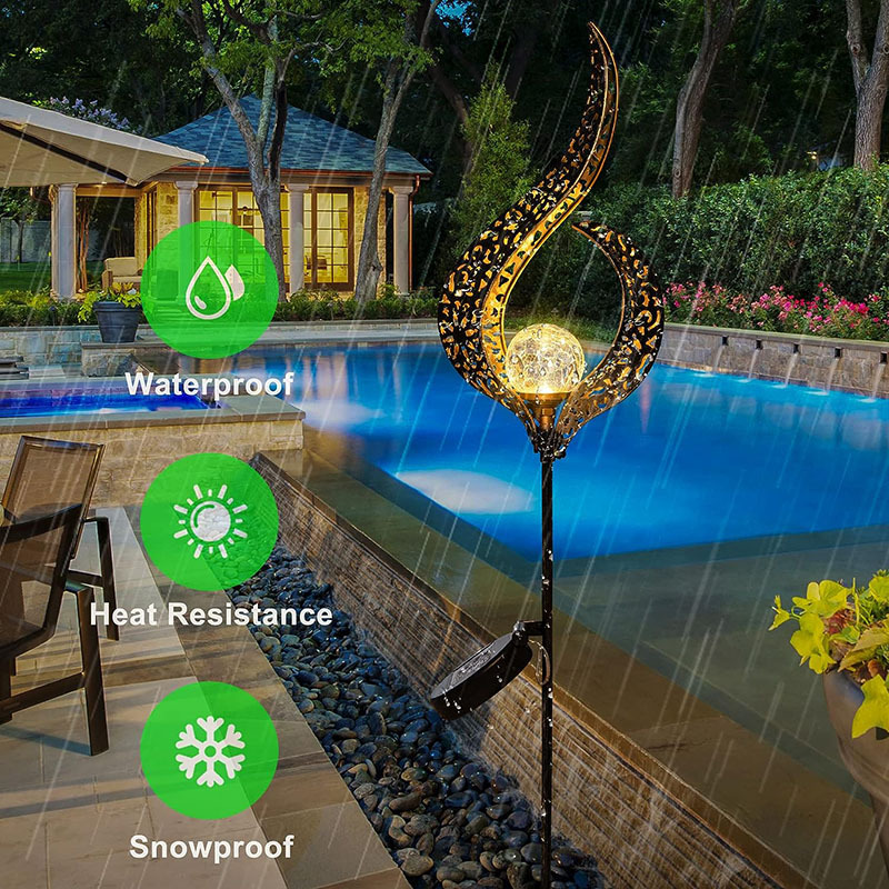 Milalit Outdoor Solar Lights Garden Crackle Glass Globe Stake Lights Metal Craft Hollow Magic Wand Shape Waterproof LED Lights for Garden Lawn Patio Courtyard