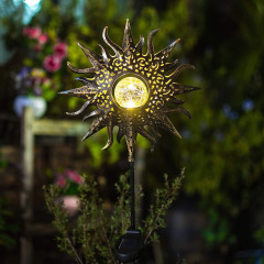 Milalit Durable Sun Solar Lights Garden Outdoor Waterproof Metal Iron Sun-Shape Decorative LED Stake Lamp for Walkway Yard Lawn Patio Porch