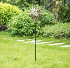 Milalit Durable Sun Solar Lights Garden Outdoor Waterproof Metal Iron Sun-Shape Decorative LED Stake Lamp for Walkway Yard Lawn Patio Porch