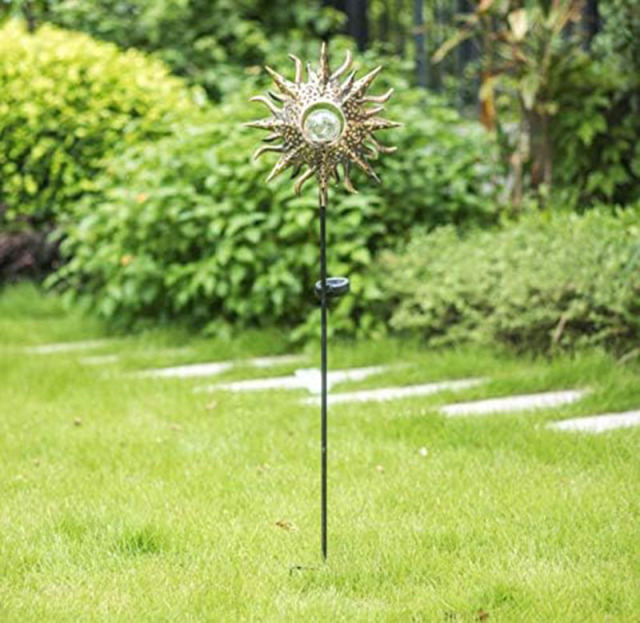Milalit Durable Sun Solar Lights Garden Outdoor Waterproof Metal Iron Sun-Shape Decorative LED Stake Lamp for Walkway Yard Lawn Patio Porch