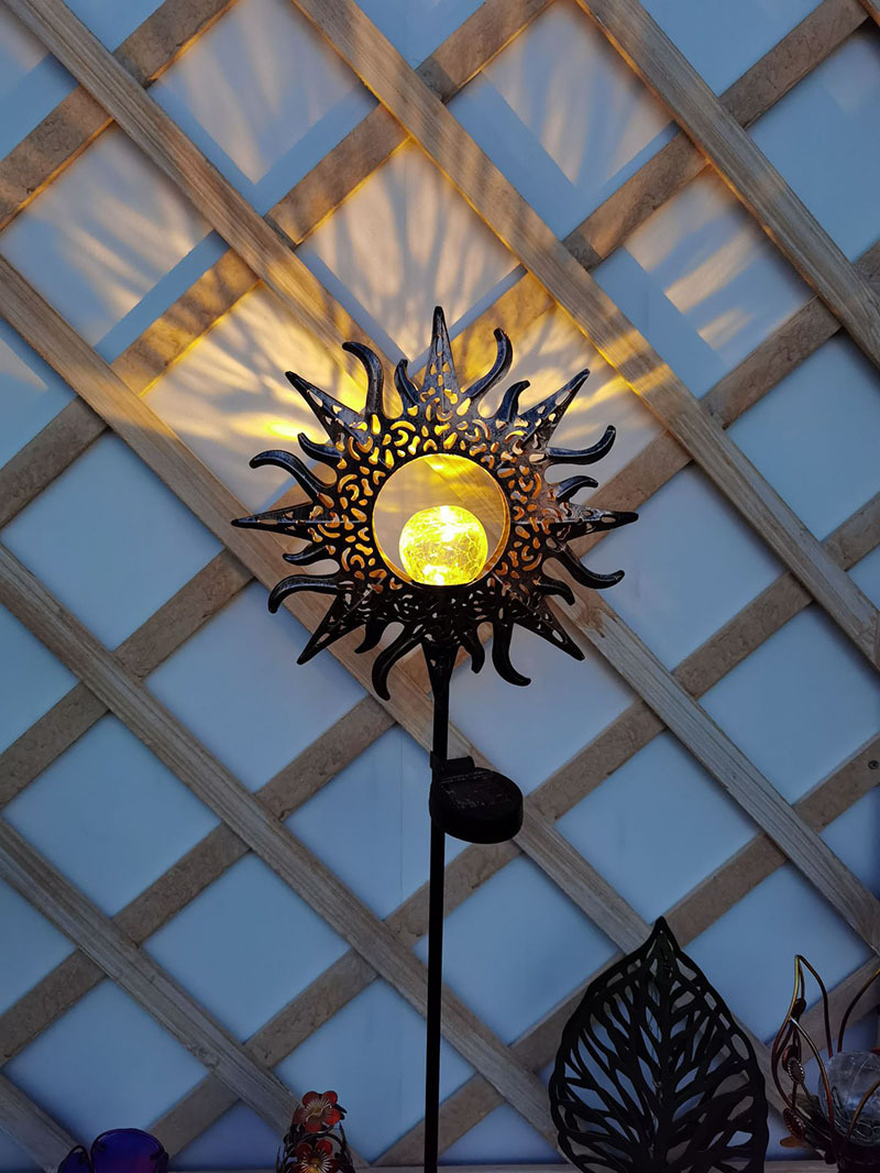 Milalit Durable Sun Solar Lights Garden Outdoor Waterproof Metal Iron Sun-Shape Decorative LED Stake Lamp for Walkway Yard Lawn Patio Porch
