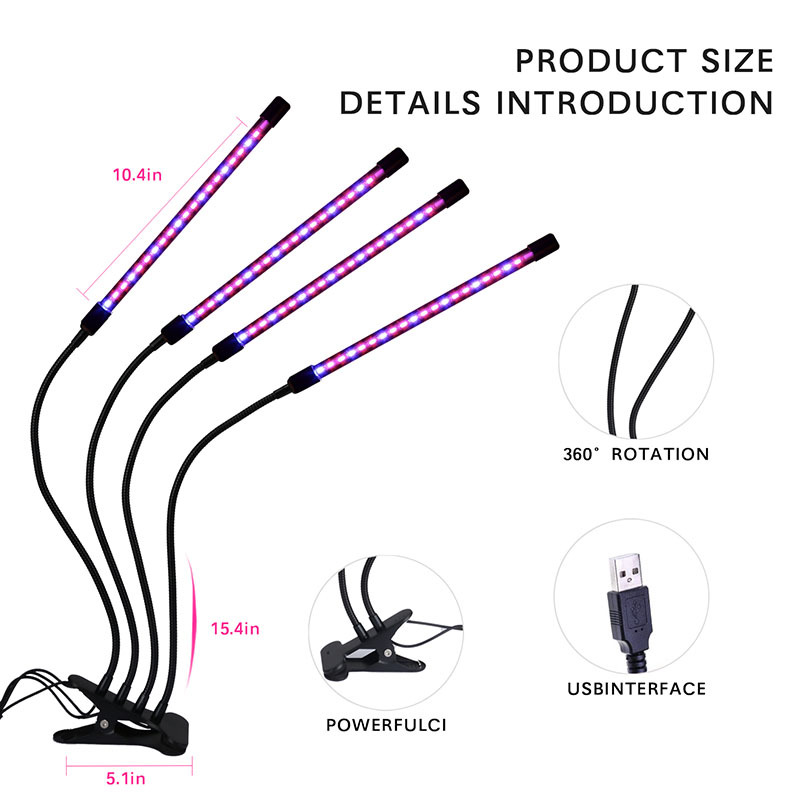 Milalit 4 in 1 40W LED Grow Light Color Changeable Dimming Timing Lighting Bar Growing Lamp with Clamp for Indoor Medical Greenhouse Green Room Garden Plants Fruits Vegetables Growing with Controller