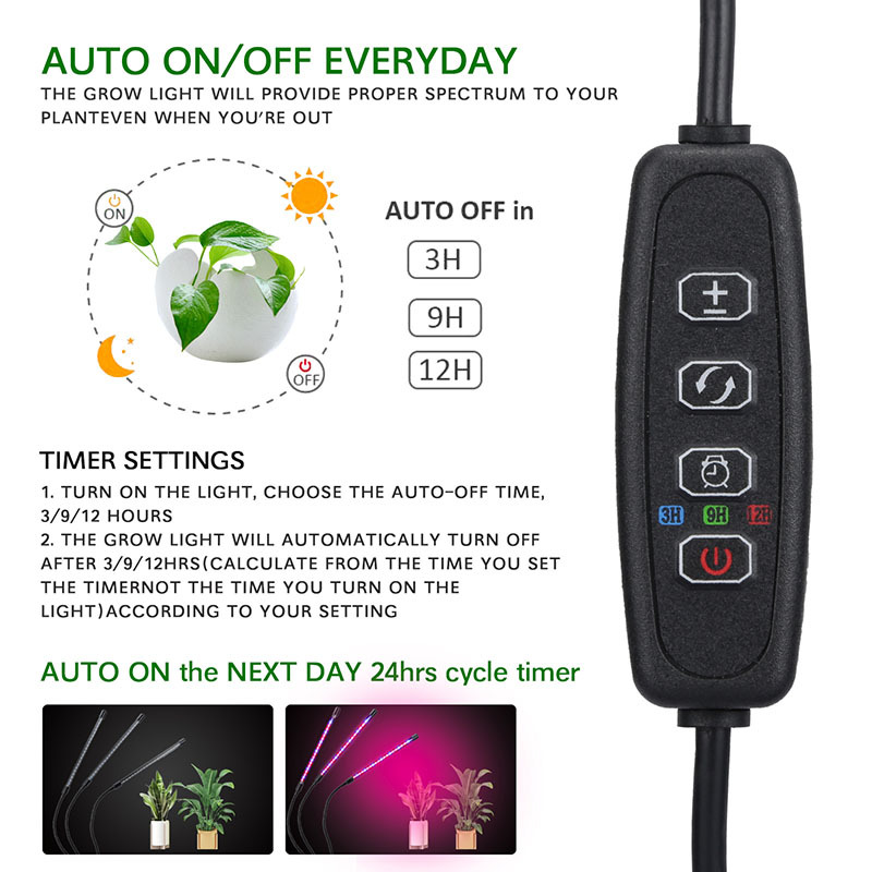 Milalit 3 Heads USB Interface 30W LED Grow Lamp Energy Save Growing Light with EU US UK Plug for Potted Plants Indoor Vegetable Fruits Tomatoes Flower Growing with Clamp Fixed Dimming Timer Function 3 in 1 Version