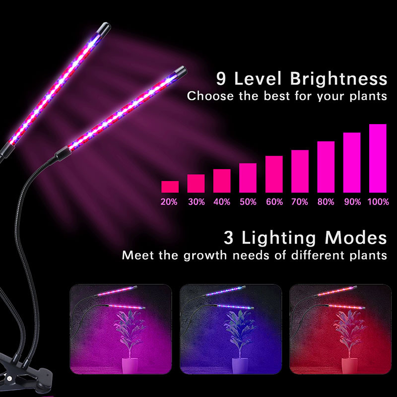 Milalit USB Double 2 Heads 2 in 1 LED Plant Grow Light with Timing Dimming Function Red Blue LED Lamp for Indoor Fruit Vegetables Potted Plant Lighting