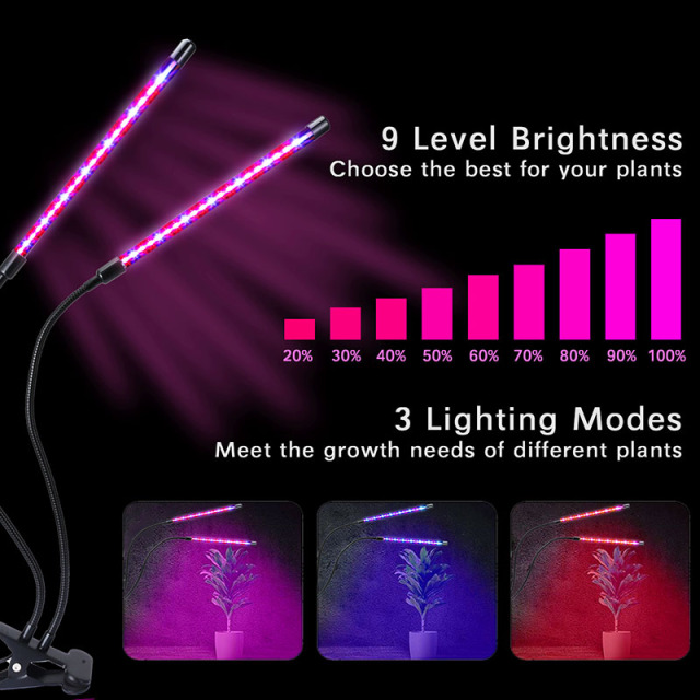 Milalit USB Double 2 Heads 2 in 1 LED Plant Grow Light with Timing Dimming Function Red Blue LED Lamp for Indoor Fruit Vegetables Potted Plant Lighting