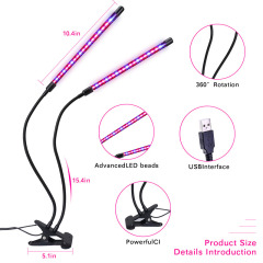 Milalit USB Double 2 Heads 2 in 1 LED Plant Grow Light with Timing Dimming Function Red Blue LED Lamp for Indoor Fruit Vegetables Potted Plant Lighting