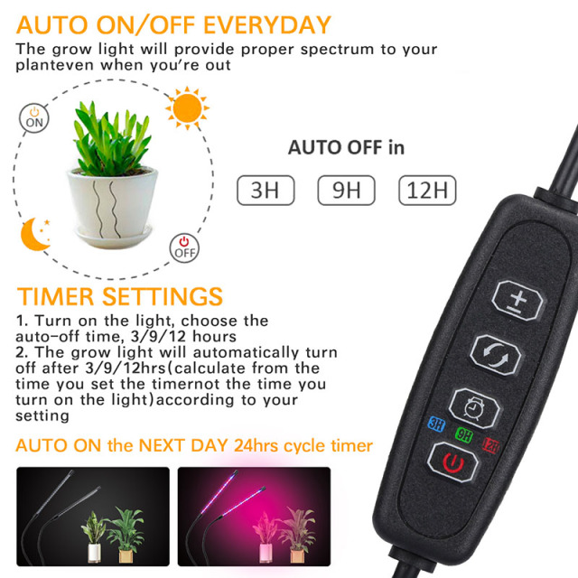 Milalit USB Double 2 Heads 2 in 1 LED Plant Grow Light with Timing Dimming Function Red Blue LED Lamp for Indoor Fruit Vegetables Potted Plant Lighting