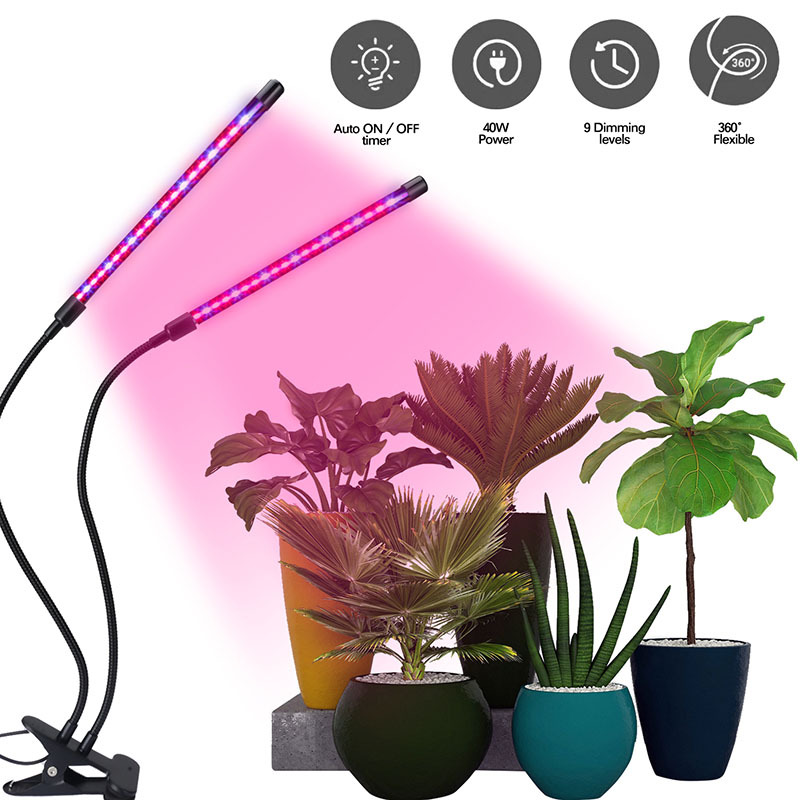 Milalit USB Double 2 Heads 2 in 1 LED Plant Grow Light with Timing Dimming Function Red Blue LED Lamp for Indoor Fruit Vegetables Potted Plant Lighting