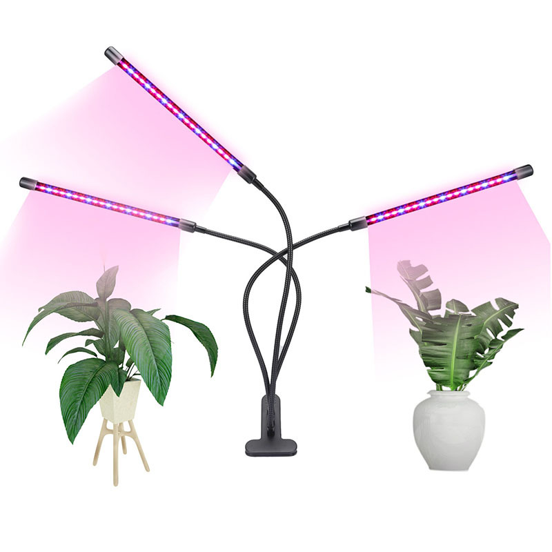 Milalit 3 Heads USB Interface 30W LED Grow Lamp Energy Save Growing Light with EU US UK Plug for Potted Plants Indoor Vegetable Fruits Tomatoes Flower Growing with Clamp Fixed Dimming Timer Function 3 in 1 Version