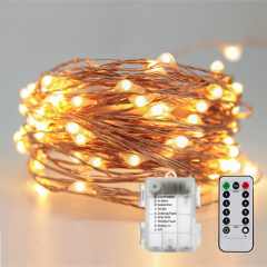 Milalit Battery Powered 10m 100LED Copper Decorative String Light for Holiday Christmas Tree Wedding Proposal Birthday Party Tree Decoration with Waterproof Power Case Remote Control