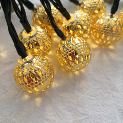 Milalit 5m 6.5m 7m Solar Powered Waterproof Morocco Style Golden Silver Round Ball 20 30 50 LED Hollow Craft Decorative Globe Sting Light Moroccan Metal Lamp for Christmas Halloween Thanksgiving Festival Holiday Birthday Party Decoration