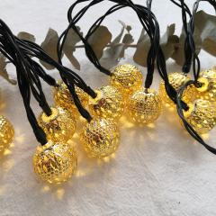 Milalit 5m 6.5m 7m Solar Powered Waterproof Morocco Style Golden Silver Round Ball 20 30 50 LED Hollow Craft Decorative Globe Sting Light Moroccan Metal Lamp for Christmas Halloween Thanksgiving Festival Holiday Birthday Party Decoration