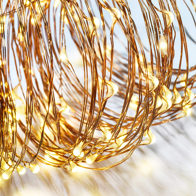 Milalit Battery Powered 10m 100LED Copper Decorative String Light for Holiday Christmas Tree Wedding Proposal Birthday Party Tree Decoration with Waterproof Power Case Remote Control
