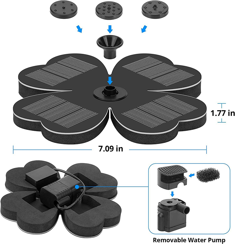 Milalit  Four Leaf Clover Shape Solar Water Fountain for Animal Bird Bath Lucky Clover Solar Floating Water Pump for Pond Tank Garden Outdoor Decoration Mother Friend Gifts