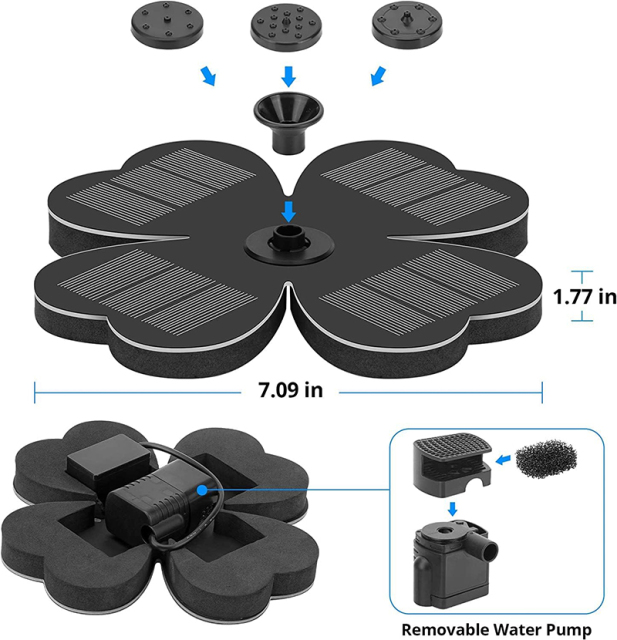 Milalit  Four Leaf Clover Shape Solar Water Fountain for Animal Bird Bath Lucky Clover Solar Floating Water Pump for Pond Tank Garden Outdoor Decoration Mother Friend Gifts