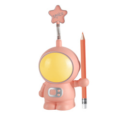 Milalit Modern Astronaut Solid Color LED Night Light Star Shape Design Table Book Lamp Reading Light with Pencil Sharpener Pen Holder for Students Kid Children Birthday Gift