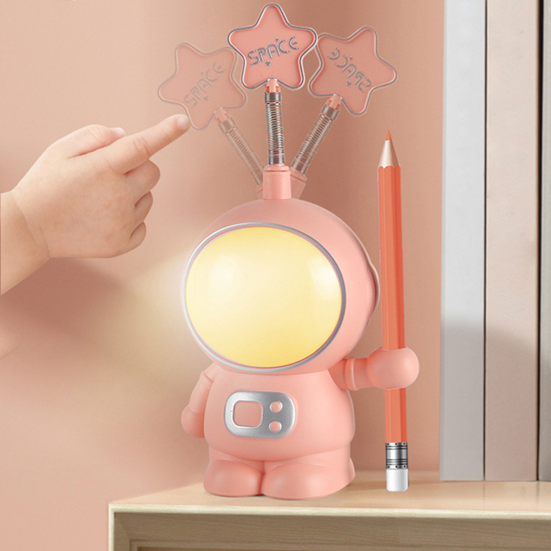 Milalit Modern Astronaut Solid Color LED Night Light Star Shape Design Table Book Lamp Reading Light with Pencil Sharpener Pen Holder for Students Kid Children Birthday Gift