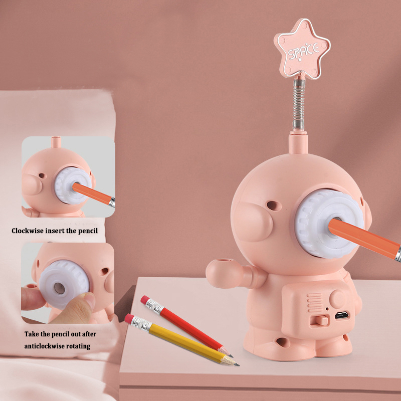 Milalit Modern Astronaut Solid Color LED Night Light Star Shape Design Table Book Lamp Reading Light with Pencil Sharpener Pen Holder for Students Kid Children Birthday Gift