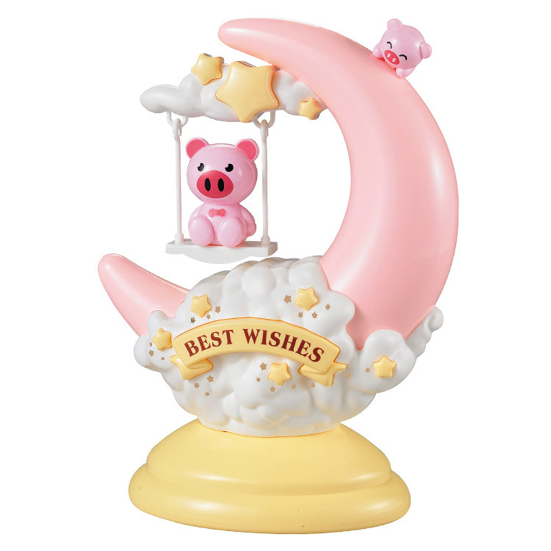 Milalit USB Rechargeable Cartoon Moon Light Touch Dimming Swing Pink Rabbit Kitty Blue Panda Yellow Bear LED Table Lamp for Kid Children Friends Birthday Gift