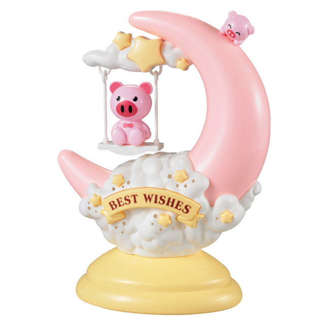 Milalit USB Rechargeable Cartoon Moon Light Touch Dimming Swing Pink Rabbit Kitty Blue Panda Yellow Bear LED Table Lamp for Kid Children Friends Birthday Gift
