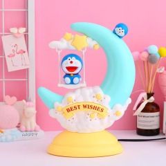 Milalit USB Rechargeable Cartoon Moon Light Touch Dimming Swing Pink Rabbit Kitty Blue Panda Yellow Bear LED Table Lamp for Kid Children Friends Birthday Gift