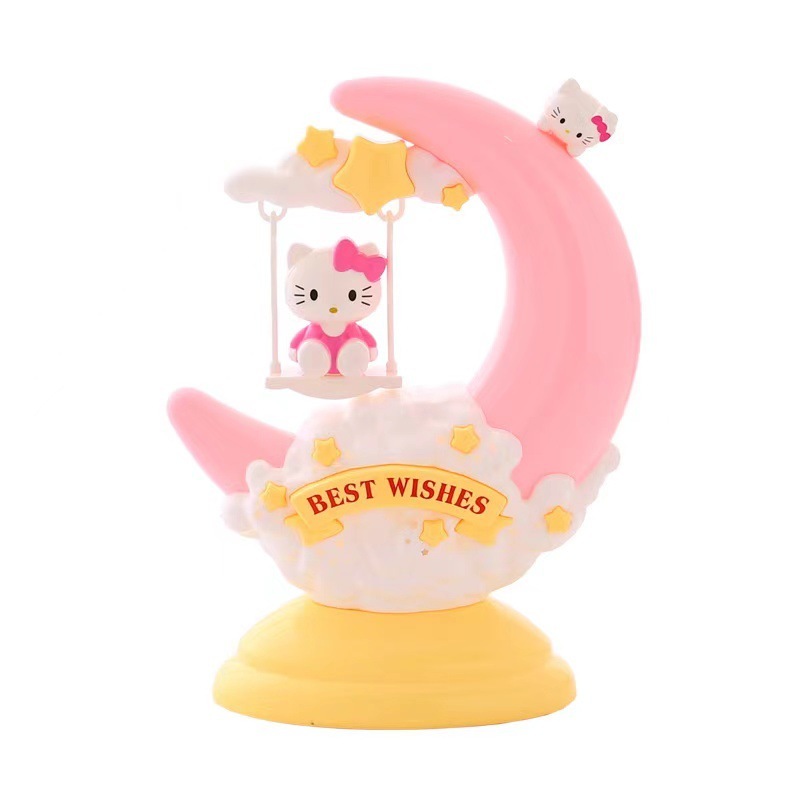 Milalit USB Rechargeable Cartoon Moon Light Touch Dimming Swing Pink Rabbit Kitty Blue Panda Yellow Bear LED Table Lamp for Kid Children Friends Birthday Gift